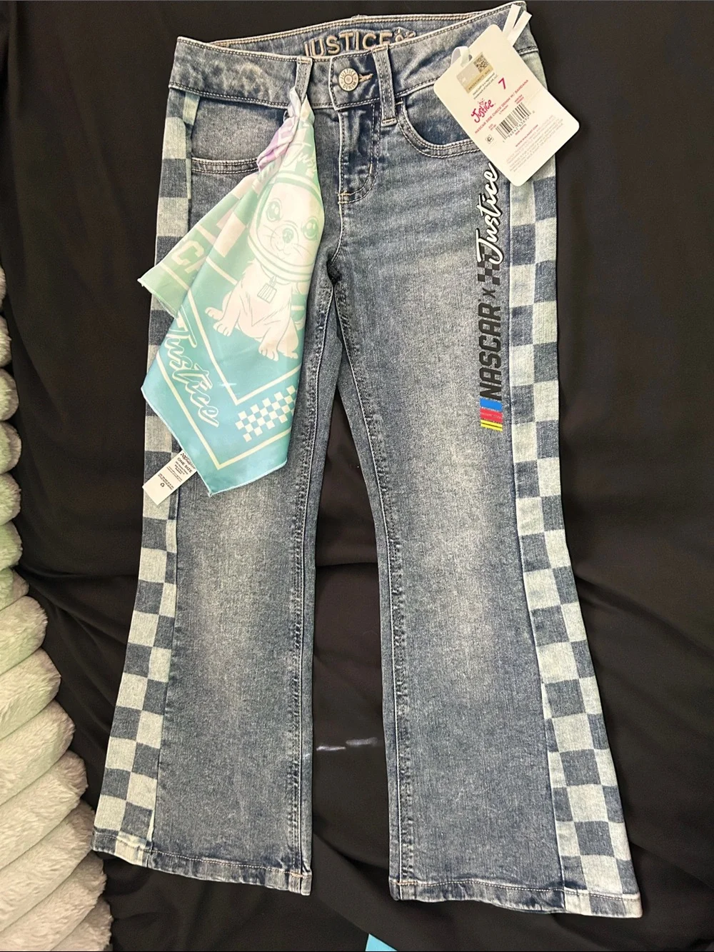 Justice Girls Racing Two-Piece Set Jean jacket and wide leg jeans nascar